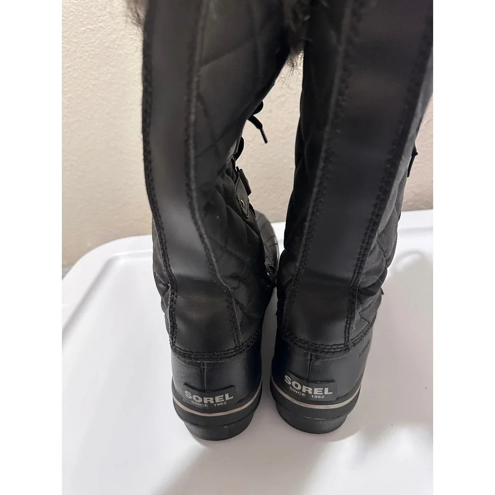 Sorel Winter Snow Boots Quilted Faux Fur Trim Lace‎ Up Black